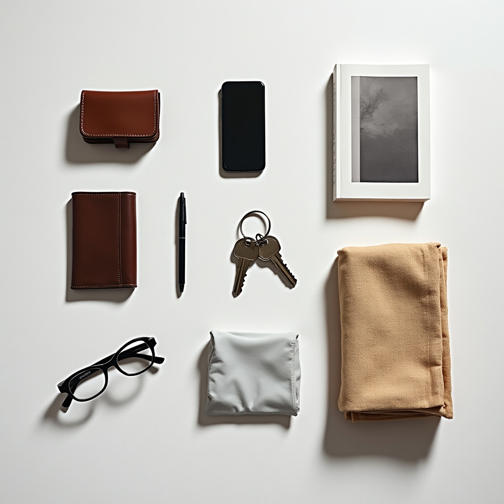 Various personal objects carefully laid out on a white surface for examination
